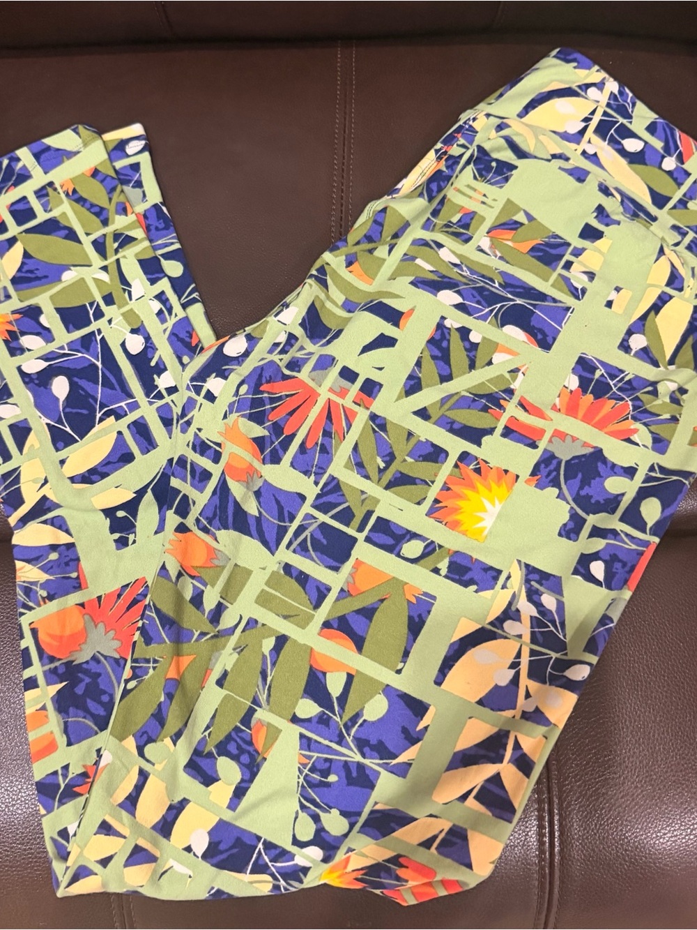 LuLaRoe Skinny Pants in Olive, Navy & Orange Floral Print